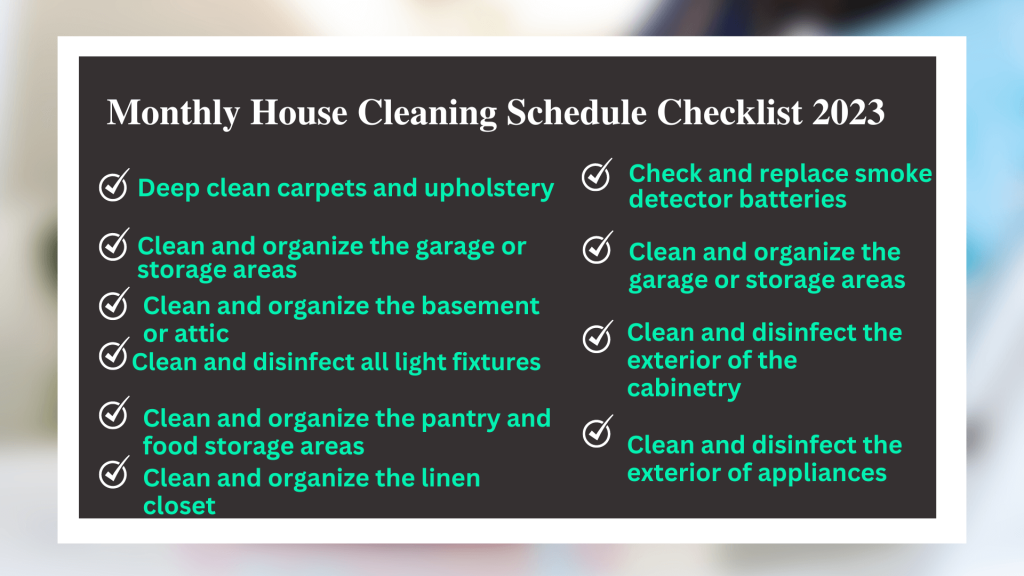 Monthly House Cleaning Schedule Checklist