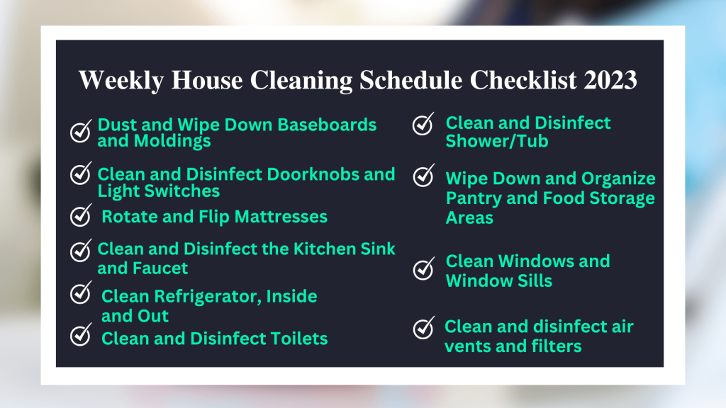 Weekly House Cleaning Schedule Checklist